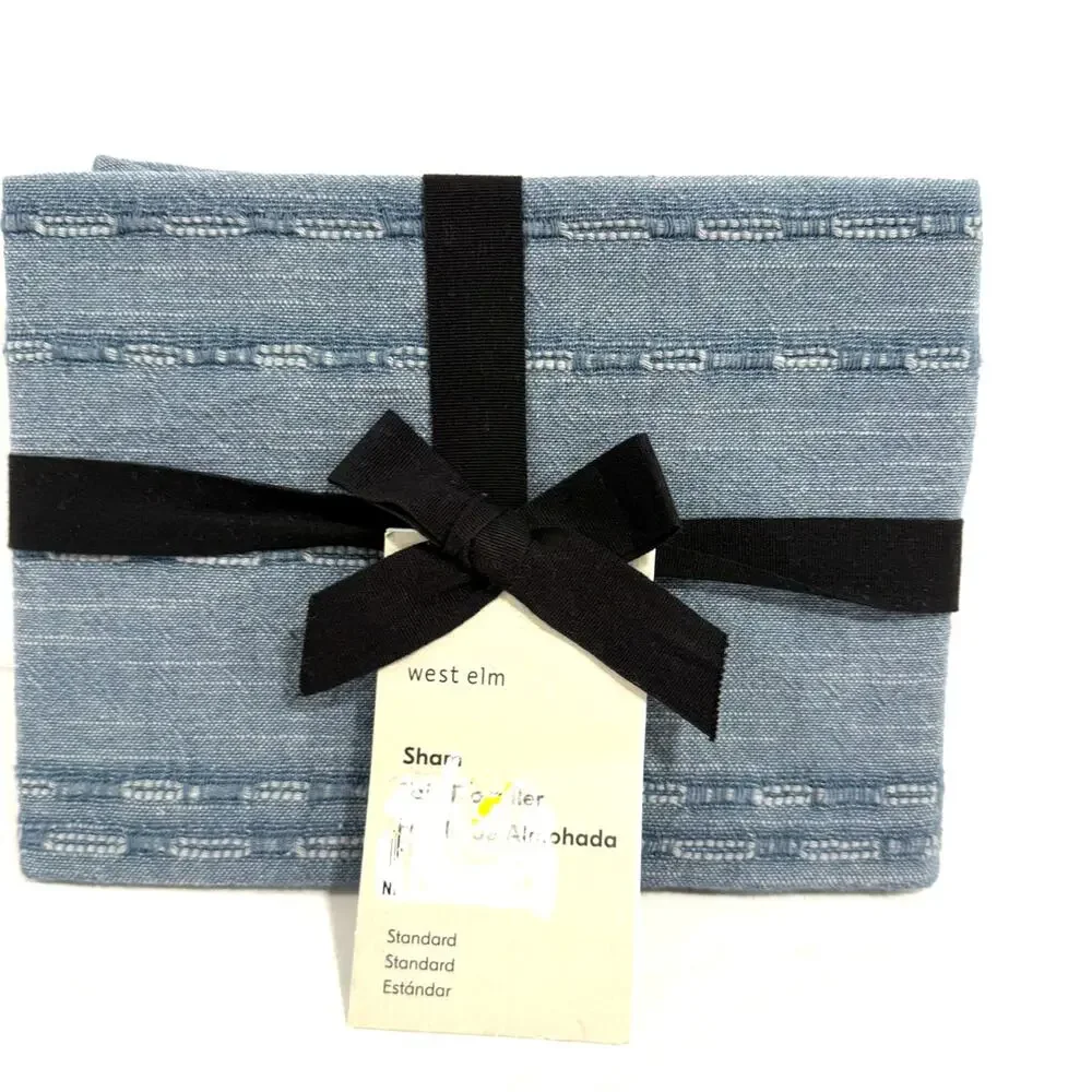 West Elm Reese Linen Cotton Standard Sham Denim Blue Textured Modern Minimalist